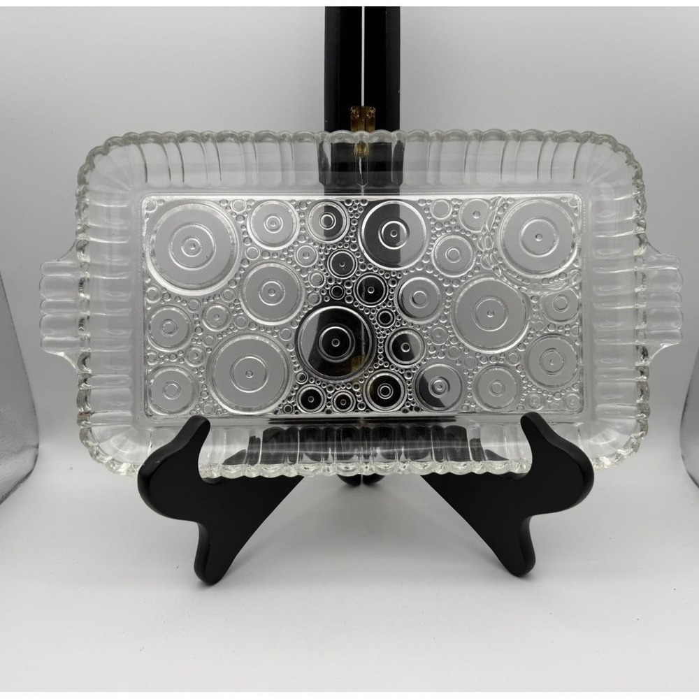 Vintage Anchor Hocking Clear Glass Snack Tray Set of 4‎ Circles Pattern MCM